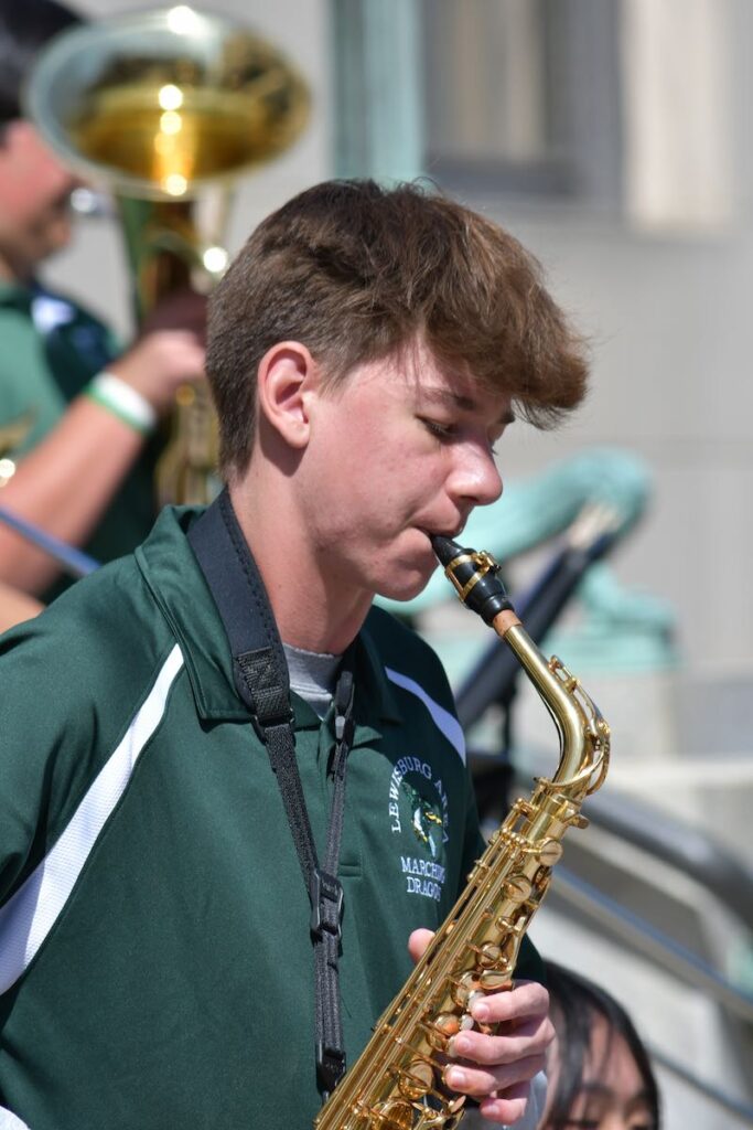 High school student playing jazz music at the Lewisburg Arts Festival